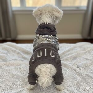 Y2K New Juicy Couture SILVER SEQUIN GRAY VELOUR DOG TRACKSUIT CLOTHES SZ MEDIUM